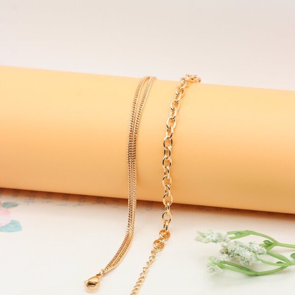 Layered Rose Gold Necklace with Bold Link and Sleek Chain Design, XPNL0352 - Picture 9 of 12
